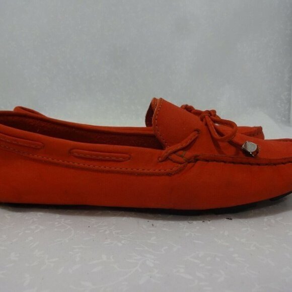𝅺saks Fifth Avenue Women's Size 7B Moccasin Orange Suede Slip On Flat Shoes - Picture 5 of 7